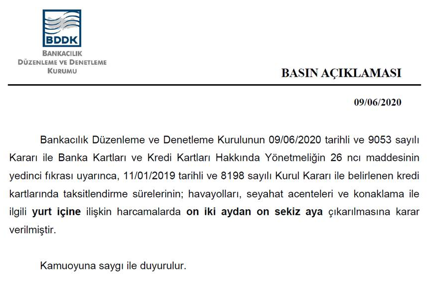 Havayolu,seyahat acenteleri ve konaklama harcamalarında kredi kartına 18 taksit!!