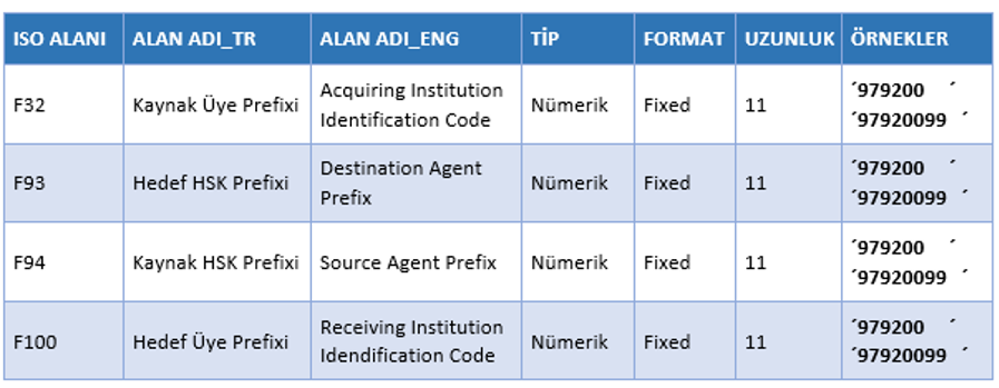 YTH IN Dosyası Prefix Alanları nelerdir?